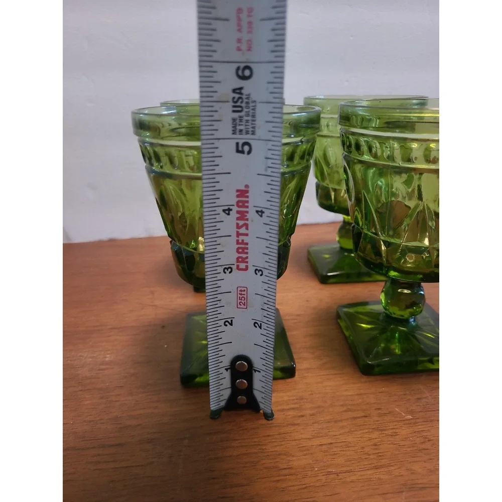 Vintage Indiana Green Colony Park Lane Glass Square Bottom Goblet Set Of 4